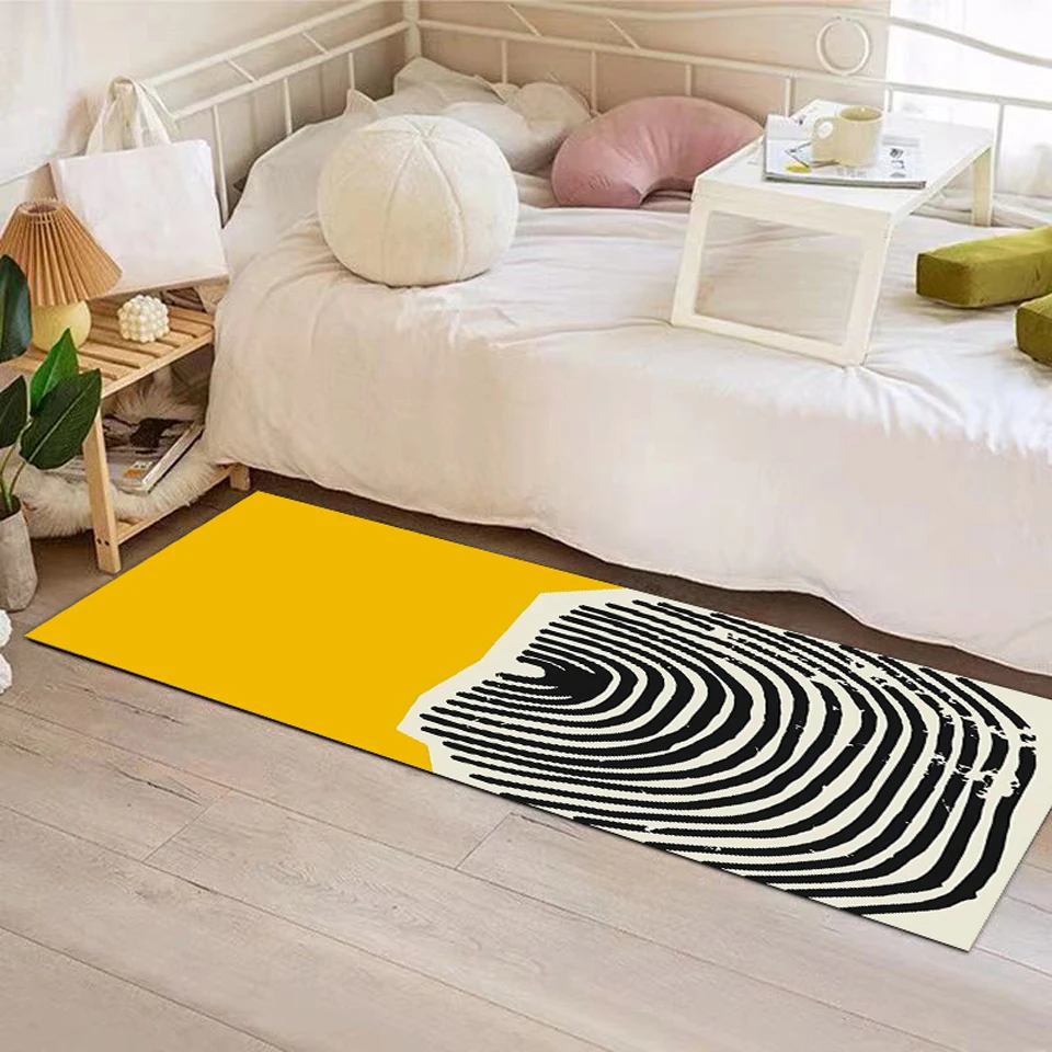 Nordic Style Yellow Black Geometric Bedroom Carpet Modern Home Decoration Washable Non-slip Kitchen Rug Bedside Entrance Doormat