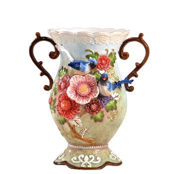 

EUROPEAN STYLE EMBOSS MAGPIE PEACH BLOSSOM VASES CERAMIC VASE ORNAMENTS HYDROPONIC VASE HOME FURNISHING DECORATION R1921