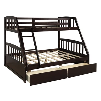 

High Quality Solid Wood Twin Over Full Bunk Bed with Two Storage Drawers for Children Supply