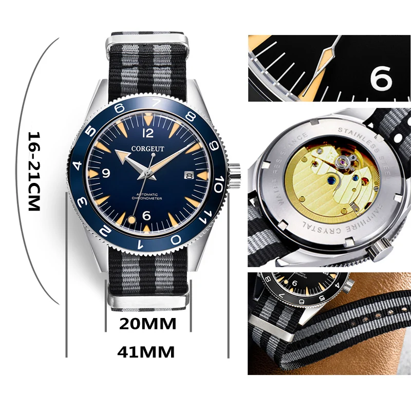 Corgeut часы Diver автоматические механические james 007 bond Seagull Move для мужчин t Роскошные Брендовые мужские наручные часы для плавания sea master 41 мм