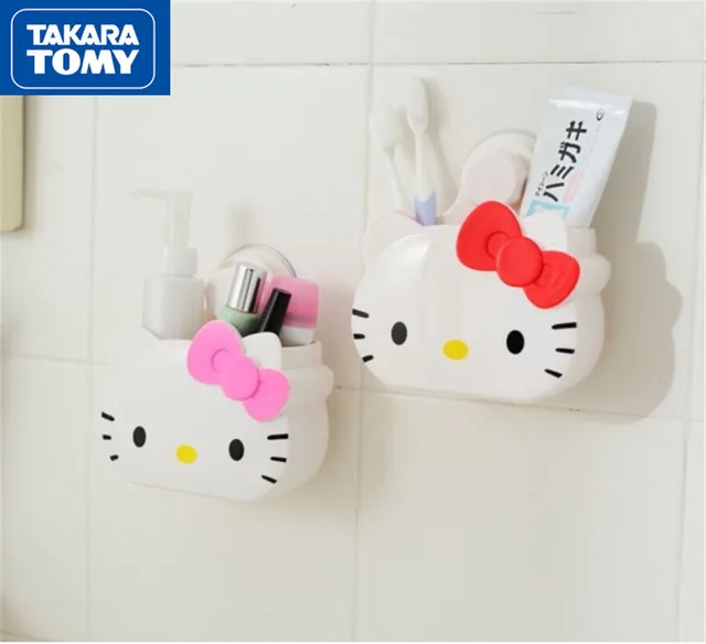 TAKARA TOMY Creative Cartoon Hello Kitty Multifunctional Toothbrush Holder Cute Bathroom Shelf Storage Box 3