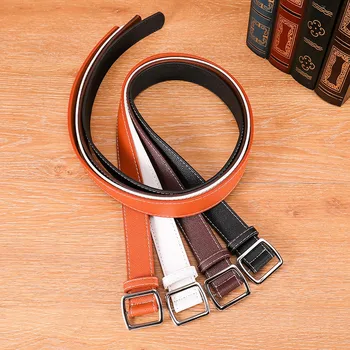 

Women Men Belt Metal Square Buckle Leather Belt Simple Solid Soft Waist band Belt For Pant pasek damski cinturones para hombre L