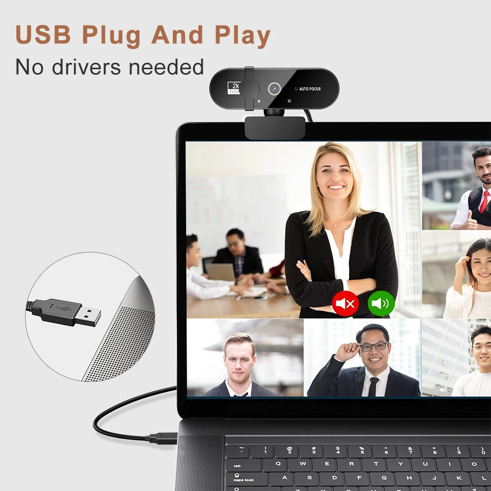 Webcam 2K HD USB Autofocus avec Microphone, Mini Caméra pour PC, Ordinateur  Portable, Streaming Vidéo - AliExpress