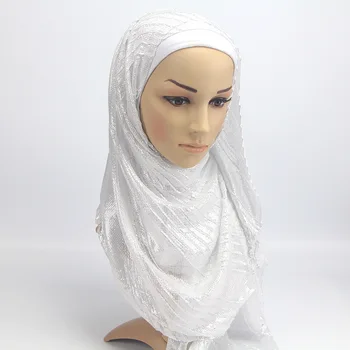 

Muslim Islamic Hijab Fold Scarf Monochrome Scarves Scarf Gold Wire Bright color Tassels Scarf Hijabs Turban Femme Niqab