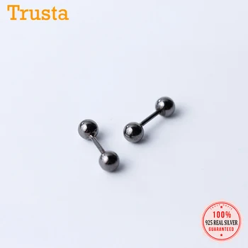 

Trustdavis 100% 925 Sterling Silver Black Beads Screw Stud Earrings For Women Children Baby Girls Kids Mini Minimalist DA178