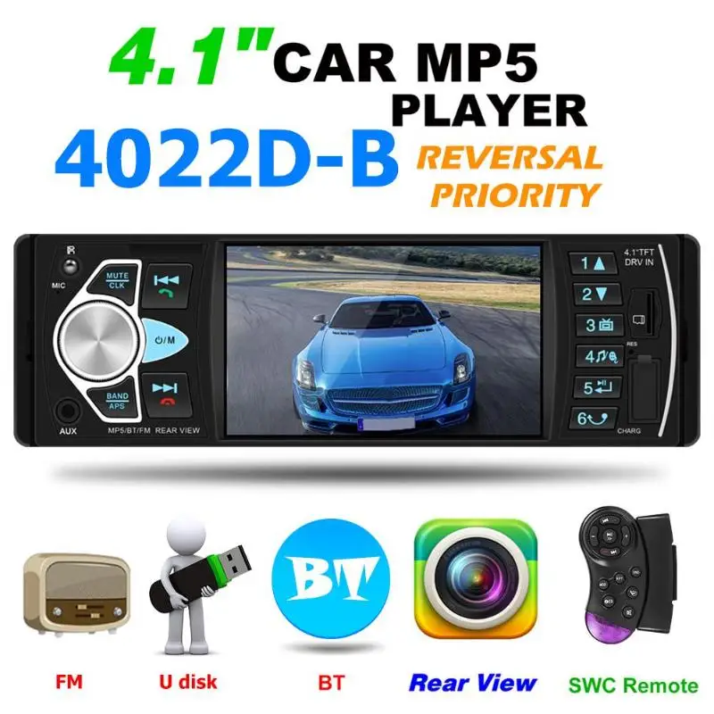 VODOOL 4022D 1 din Автомобильный мультимедийный плеер 4," Bluetooth стерео видео MP5 плеер авторадио FM радио USB AUX TF карта резервная камера