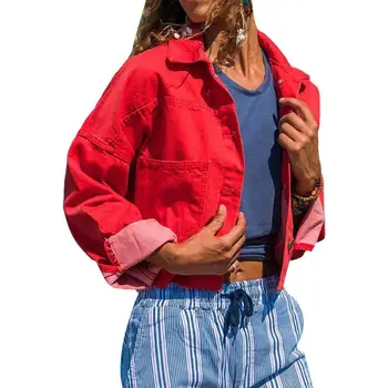 

2020 Jeans Jacket and Coats for Women Plus Size Solid Color Denim Short Jacket Women Turn Down Collar Long Sleeve Coat Feminina