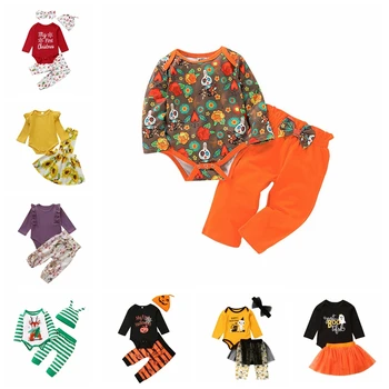

Infant Boys Cartoon Outfits Halloween Xmas Baby Girl Clothes Set Long sleeve Floral Baby Girls Tops Tutu Skirts Pants 2019