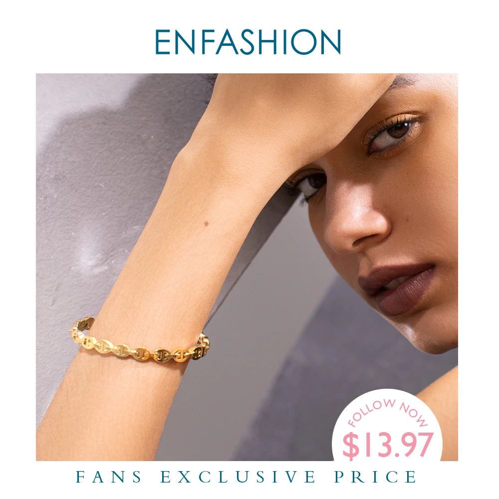 

ENFASHION Punk Geometric Hollow Cuff Bracelets Bangles For Women Gold Color Stainless Steel Bangle Fashion Jewelry Gifts B192058