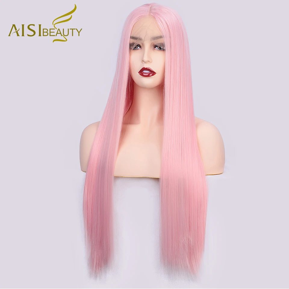 AISI BEAUTY 13*4 розовый цвет длинные прямые синтетические парики на кружеве для женщин блонд/Черный Косплей парики высокостойкое волокно