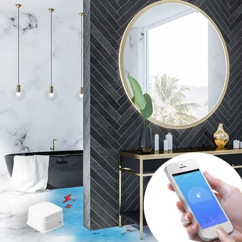 

1pc Fashon WiFi Smart Flood Sensor Water Leakage Detector Flood Overflow Alert Security Alarm Tuya/Smart Life App Remote Control
