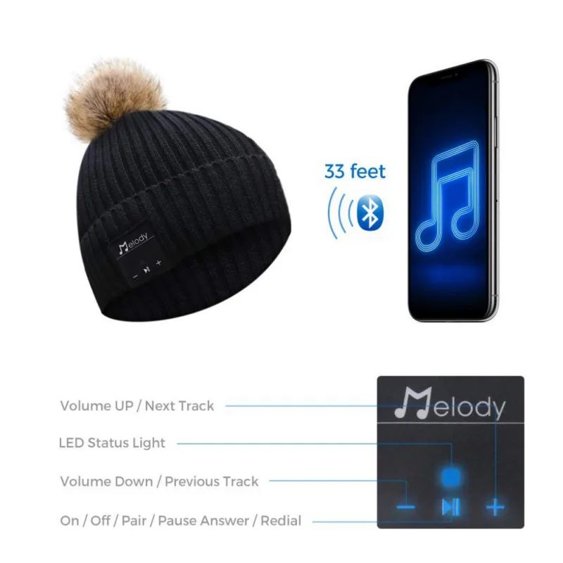 Модная теплая шапка бини с Bluetooth, беспроводная смарт-шапка, наушники, зимние уличные наушники с микрофоном для мужчин и женщин
