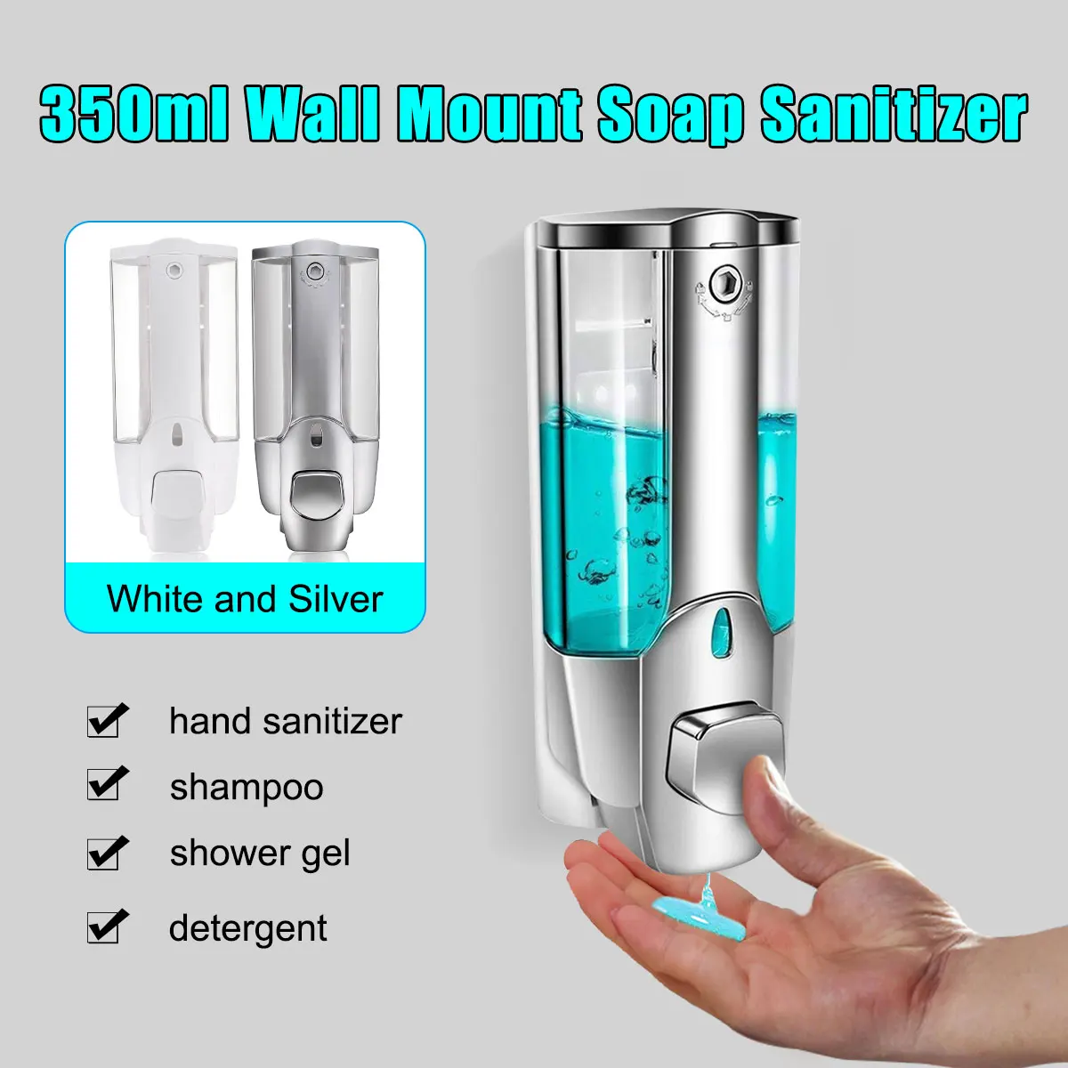 

Bathroom Liquid Soap Dispenser Wall Mounted For Kitchen Plastic 350ml Shower Gel Detergent Shampoo Bottle Hotel Home Accessories