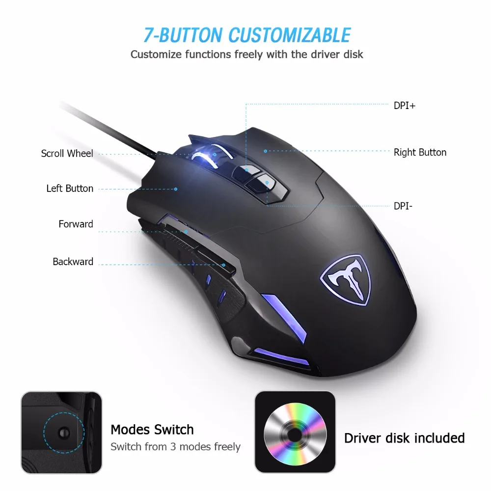 VicTsing Топ Проводная игровая мышь 5 уровней dpi Регулируемая лучшая Беспроводная