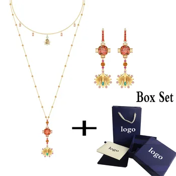 

MINA BEAR SWA Trend New LUCKY GODDESS Double Circle Necklace Set Shiny Colorful Crystal Couple Best Romantic Gift Set 5451301