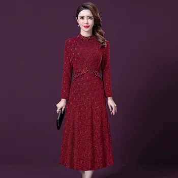 

BGW 3330ht Round Neck Red Mom Dresses Long Sleeves A Line Mother Of The Bride Dress With Crystal Sashes 2020 Newest Zipper Back