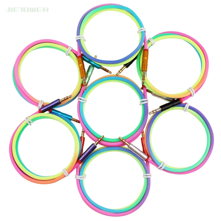 100pcs Audio Cable 3 5mm jack male to male Speaker Line 1m Rainbow Bamboo Copper Shell Aux Cable for HTC Car Headphone Aux Cord