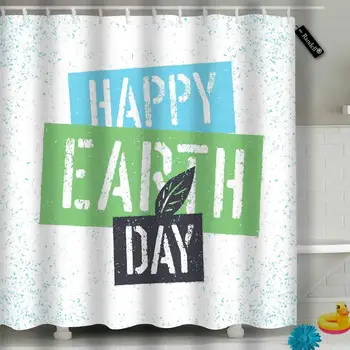 

Bathroom Shower Curtain Happy Earth Day Grunge Leaf Symbol Layers Easily Remove Polyester Fabric with 12 Hooks 66"x72"inches
