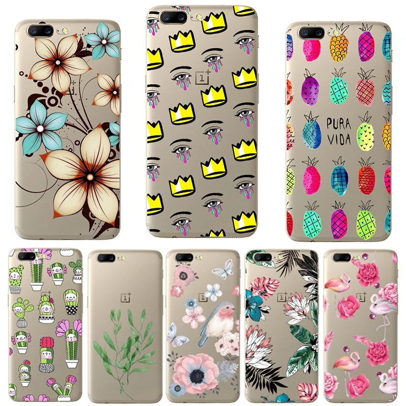 Silicone Soft TPU Cases For Oneplus5 5 1+5 Case Clear Bags Oneplus Phone Cute Bird flower Back Cover Capa Coque |