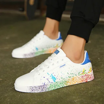 

2020 spring and autumn explosion inkjet color Smith low-top lace-up couple sports trend flat-bottom shoes