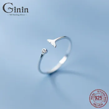 

Ginin 100% 925 Sterling Silver Korean Simple Single Ring Diamond Fishtail Ring Female Compact Temperamental Niche Ring