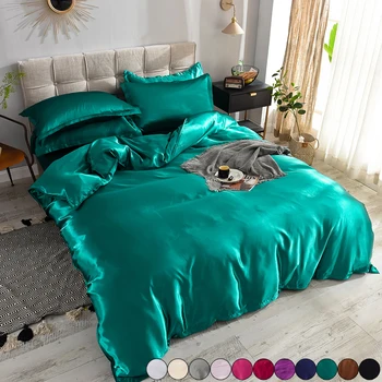 

4 Pcs Summer Silk Sheets China Solid Silk Bedspreads Bed Silk Duvet Cover Sets Home Textile Bedsheet Pillowcase California Q30