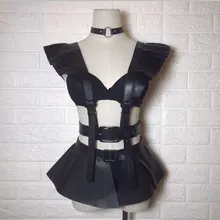 Черный в стиле панк кожаный модный сексуальный танец костюмы набор ночной клуб бар Ds Dj женский певец танец представление сценическая одежда