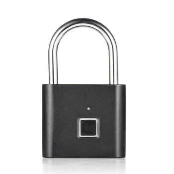 

Fingerprint Lock Security Usb Charging Door Lock Smart Padlock Black Alloy Steel