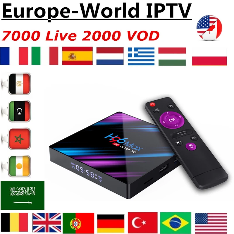 H96 MAX RK3318 Android 9,0 iptv-приставка, подписка Франция, Италия, арабский Бельгия, Бразилия, Египетский латино США Африка Smart IP tv M3U
