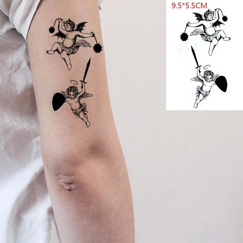 Waterproof Temporary Tattoo Sticker Cupid Angel Wings Baby Sword Body Art Flash Tatoo Fake Tatto For Woman Men Temporary Tattoos Aliexpress