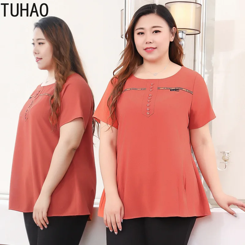 Летние топы TUHAO 10XL 9XL 8XL блузка большого размера оранжевые повседневные женские