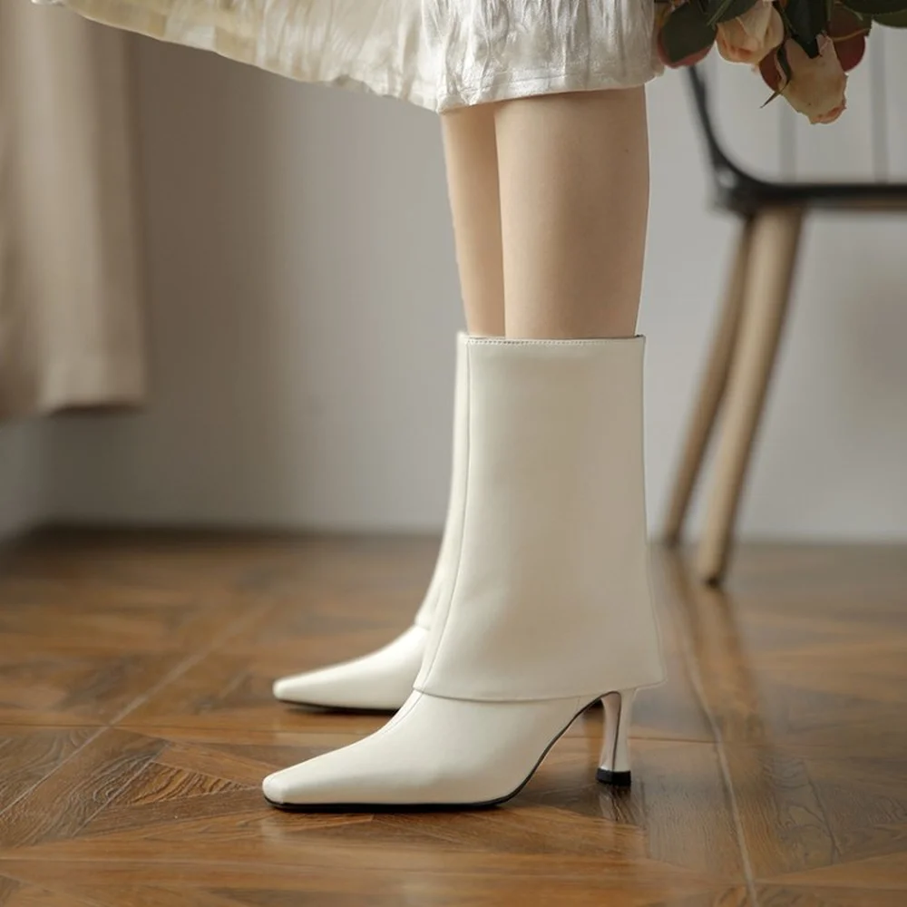 Botas de media caña con punta en pico para mujer, zapatos de cuero Real,  tacón alto, Chelsea, largos, occidentales, 4 colores, nuevo 2022|Botas  hasta la rodilla| - AliExpress