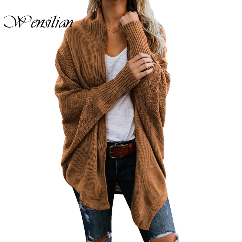 

Autumn Winter Cardigans for Women Batwing Sleeve Sweaters Long Female Coat Plus Size Knitted Sweaters Gilet Femme Manche Longue