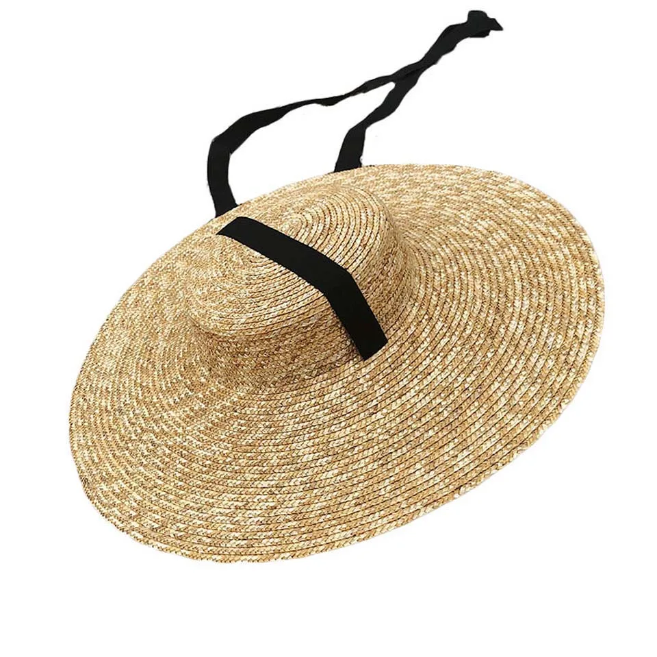 Для женщин с перекрестными шнурками из волокна «раффия» шляпа с широкими полями канотье шляпа 15 см; высота каблука 18 см соломенная шляпа с широкими полями плоский Для женщин летом с белыми черной лентой галстук шляпа от солнца пляжная Кепки