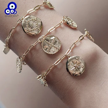 

Lucky Eye Cross Star Turkish Evil Eye Charm Bracelet Gold Color Chain Adjustable Bracelet for Women Girls Fashion Jewelry LE452