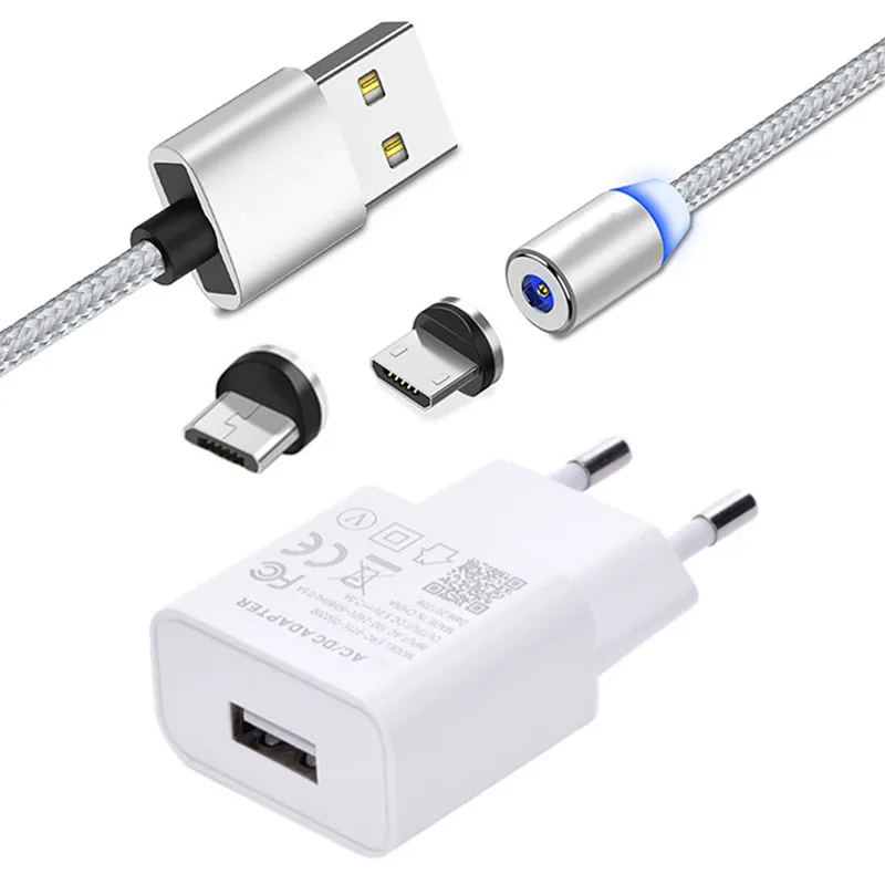 EU charger and cable Магнитный Micro USB кабель для зарядки 6C Honor 7X 8X 8A USB зарядное устройство для телефона huawei P8 Y5 Y6 Y7 P Smart Redmi 6A 4X Note 5 - Тип штекера: EU charger and cable