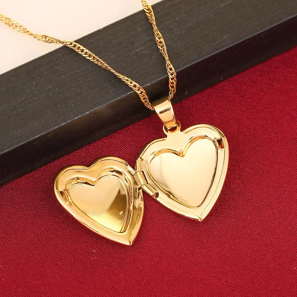 Heart allah pendant Necklae For Women 24K Gold Color Muslim Heart Locket Jewelry