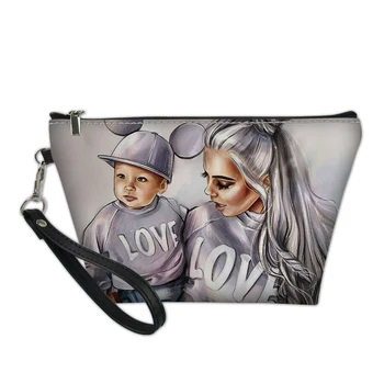 

THIKIN Super Mama and Baby Print Makeup Bag for Women Girls Cosmetic Cases Travel Handbag PU Leather Daily Pouch Custom Pattern