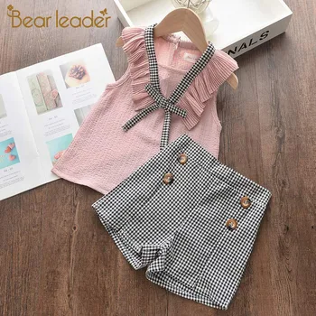 

Bear Leader Girls Bowtie Clothing Sets 2020 New Summer Kids Girl Outfits Top and Plaid Pants Clothes 2Pcs Suits Children Sets