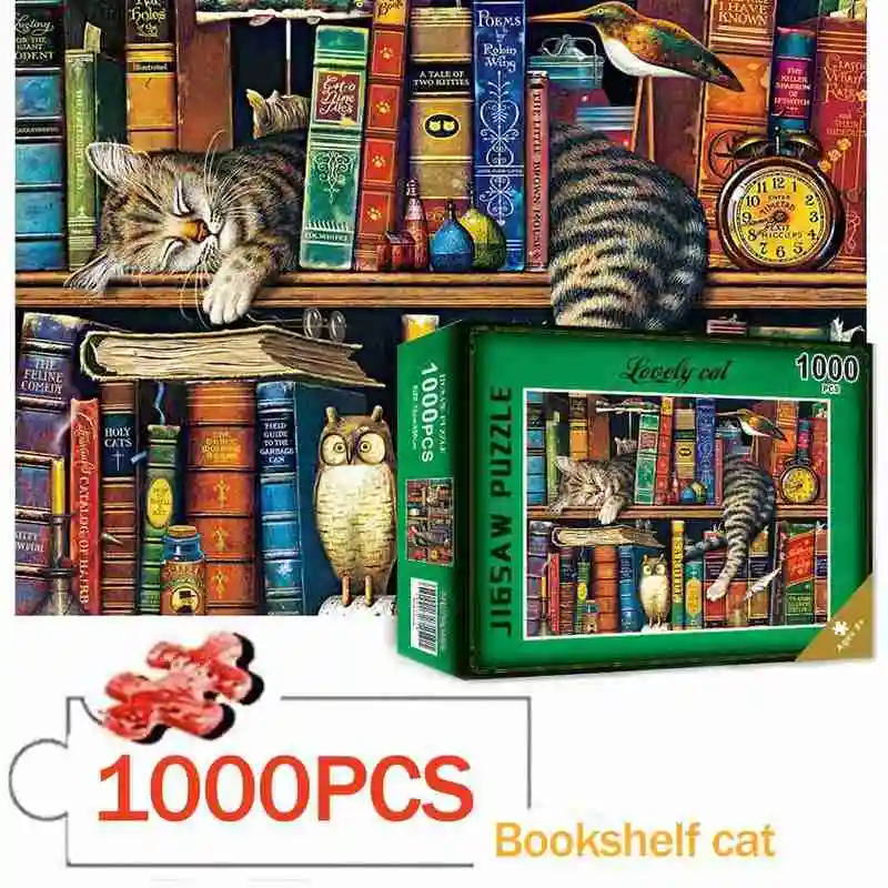 1000 штук пазлы книжная полка для кошек сделай сам сборка декомпрессионная игрушка