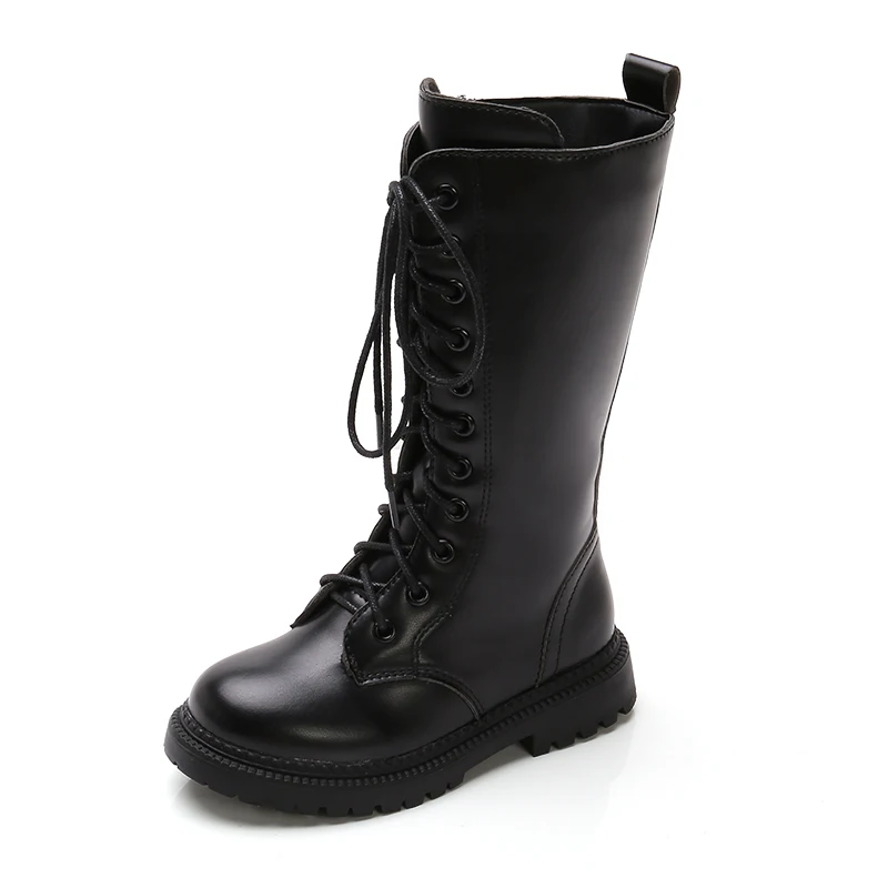 

kids girls high boots winter plush winter shoes for girl size 26-36,fashion black leather boots rubber sole hot selling