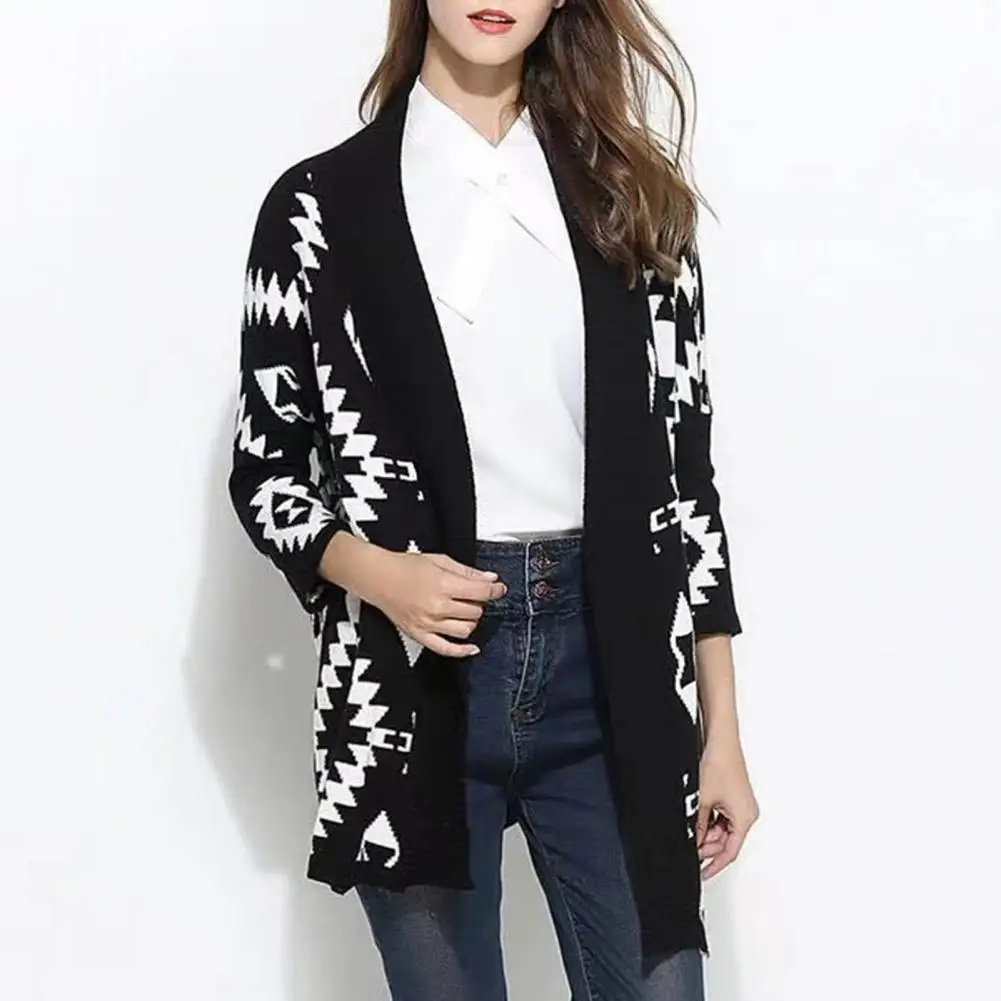 

Lady Sweater Women Cardigans Knitted Coat Casual Ethnic Vintage Print Winter Sweater Coat 2021 Spring Autumn Female Clothing