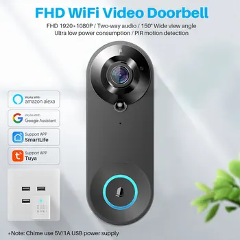 Tuya Smart Video Doorbell Camera 1080P WiFi Video Intercom Door Bell Camera Two-Way Audio Works With Alexa Echo Show Google Home 2