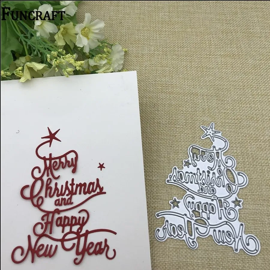 Christmas Tree Merry Letters Star Embossing Metal Cutting Dies Kscraft Die Cuts for Scrabooking | Дом и сад