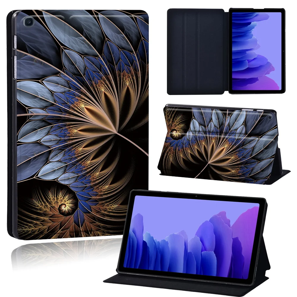 Tablets Case for Samsung Galaxy Tab A7 10.4 Inch 2020 T500/T505 Printed Feather PU Leather Tablet Stand folio Cover+ Free Stylus