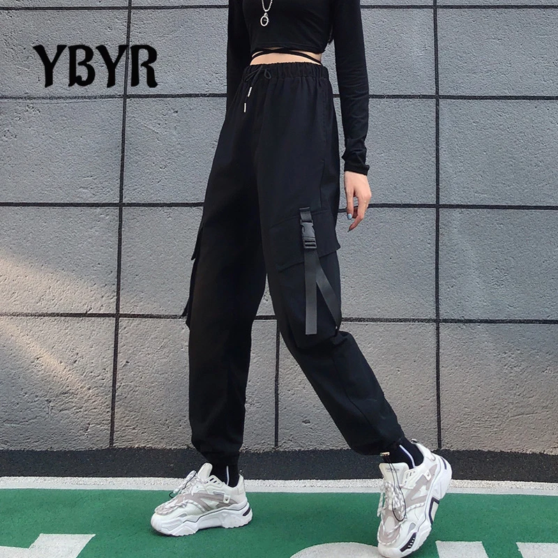 

Women Cargo Pants Jogges 2021 Black High Waist Korean Female Loose Casual Straight Leg Beam Tooling Long Pants Man Woman