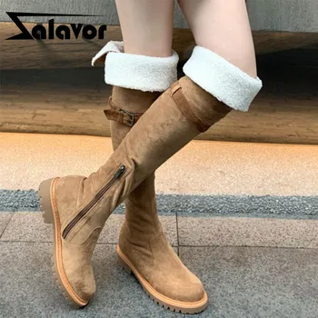 

ZALAVOR Women Snow Boots Real Leather Warm Plush Fur Winter Shoes Woman Over Knee Boots Fashion Warm Long Boot Women Size 34-40