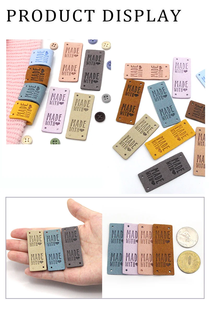 20Pcs Handmade Label Made With Love Labels Leather Tags For Clothes Sew Tags DIY Hand Made Jeans Bags Shoes Garment Accessories
