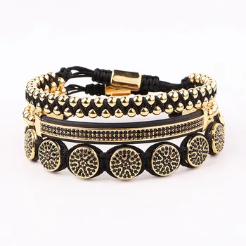 Classic Design High Quality Luxury Stainless Steel Beads CZ Pave Charm Handmade Macrame Friendship Bracelet Set Men Jewelry Gift