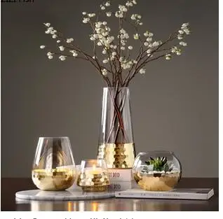 

CREATIVE NORDIC GLASS VASE GOLD FLOWER ARRANGEMENT ACCESSORIES MODERN HOME LIVING ROOM HYDROPONICS DECORATION WEDDING VASES